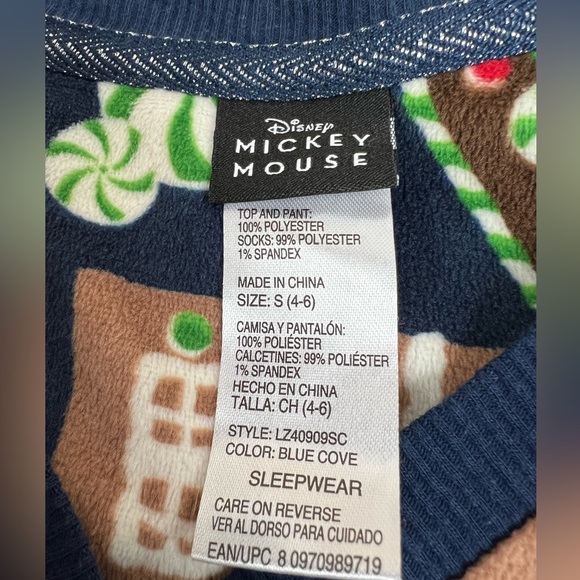 Disney Gingerbread Mickey Mouse Sleepwear Fleece Pajamas Top Pants Set Small 4-6 - Picture 8 of 8